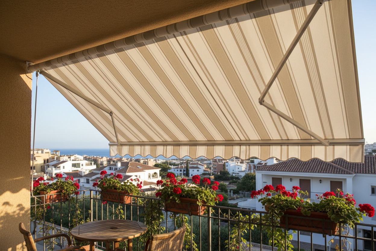 tenda da sole a bracci installata su terrazza